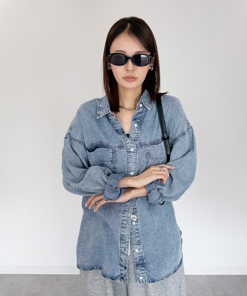 mellomela. ブラウス シャツ テンセルデニム2WAYシャツ レディース
