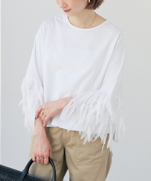 AAYUSHI フリルスリーブカットソー フリルカットソー　ホワイト Spick＆Span（スピック アンド スパン） tシャツ AAYUSHI / アユーシ