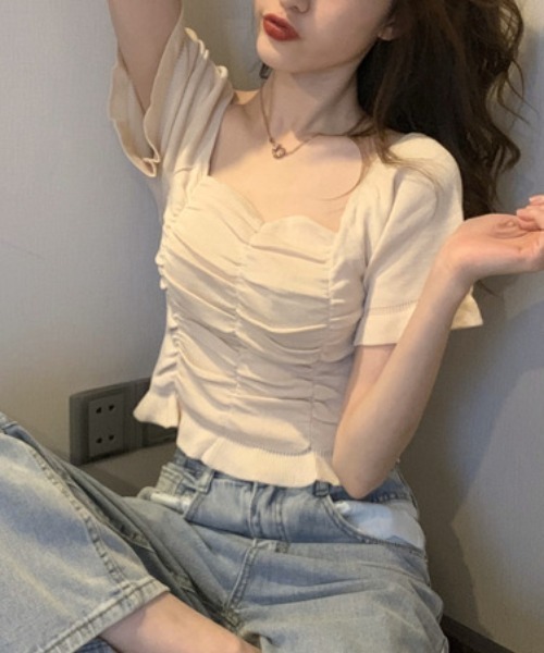 MELT tシャツ 半袖 半袖シャーリングフリルトップス レディース