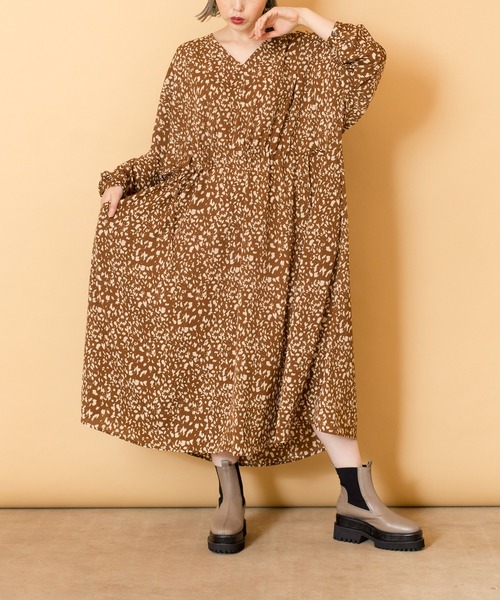「OSMOSIS」 長袖ワンピース ONE SIZE ブラウン レディース_画像8
