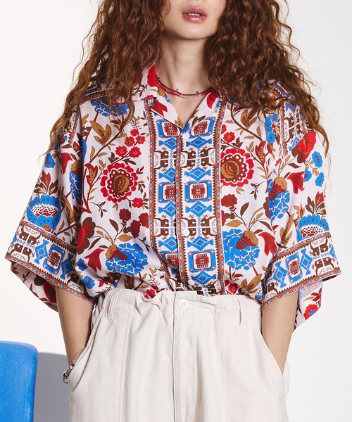 HLAADA ブラウス シャツ HLAADA for ROSEBUD/FLOWER PRINT SHORT