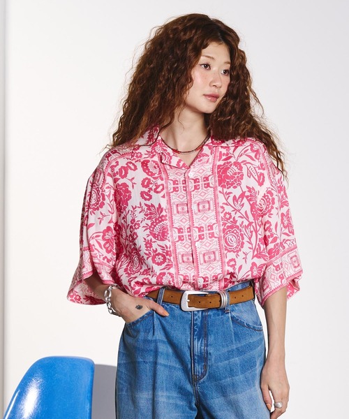HLAADA ブラウス シャツ HLAADA for ROSEBUD/FLOWER PRINT SHORT