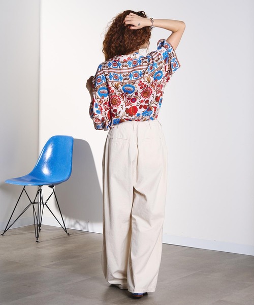 HLAADA ブラウス シャツ HLAADA for ROSEBUD/FLOWER PRINT SHORT