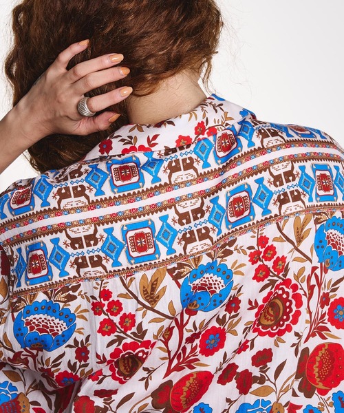 HLAADA ブラウス シャツ HLAADA for ROSEBUD/FLOWER PRINT SHORT