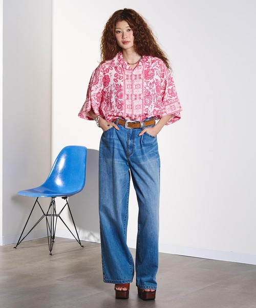 HLAADA ブラウス シャツ HLAADA for ROSEBUD/FLOWER PRINT SHORT