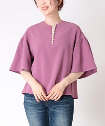 Jines ブラウス シャツ パール付キーネックブラウス レディース