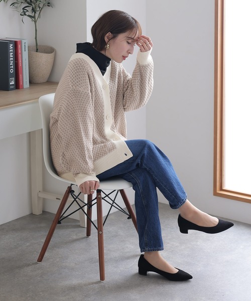 カーディガン リンクス柄ダブルジャガードVネックカーディガン レディース ElegChic カーディガン リンクス柄ダブルジャガードVネック