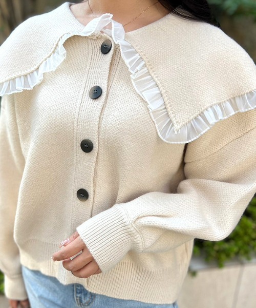 MODE ROBE（モードローブ） カーディガン フリルニットカーディガン