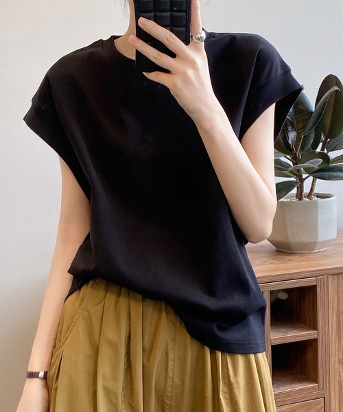 tシャツ リネンフレンチクルーネック レディース tシャツ フレンチ袖クルーネックTシャツ/tee レディース