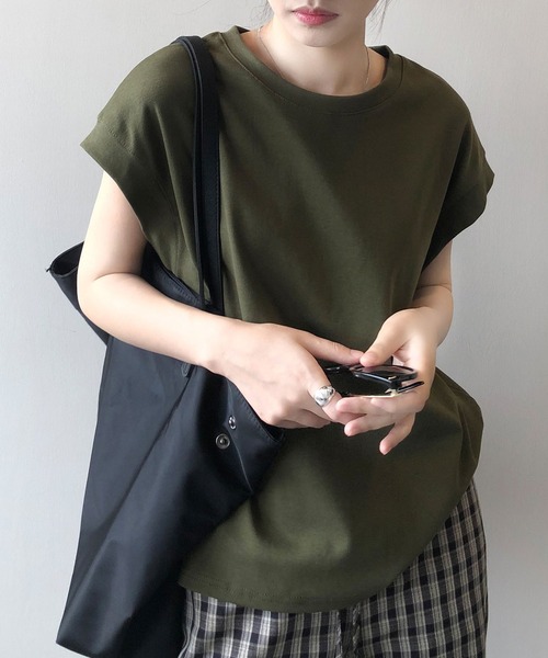 tシャツ リネンフレンチクルーネック レディース tシャツ フレンチ袖クルーネックTシャツ/tee レディース