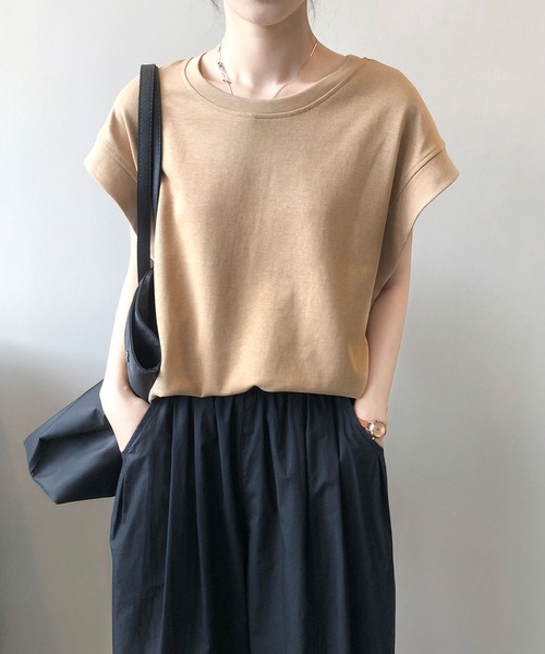 tシャツ リネンフレンチクルーネック レディース tシャツ フレンチ袖クルーネックTシャツ/tee レディース