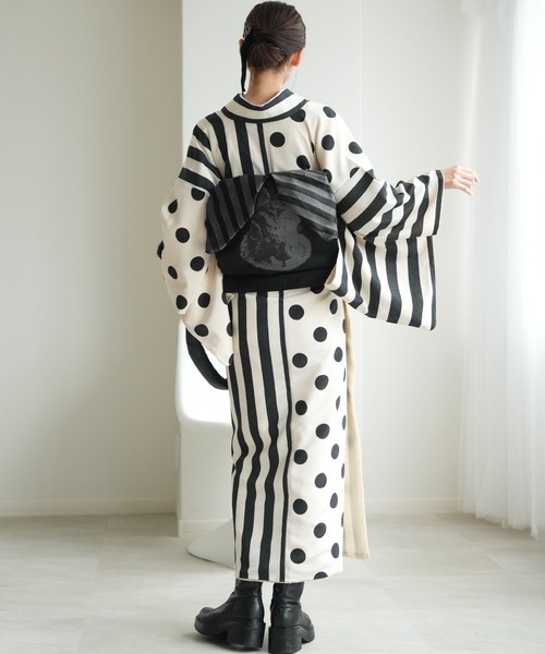 utatane 着物 着物 袷着物 半身 大粒ドットとモダン縞々 レディース