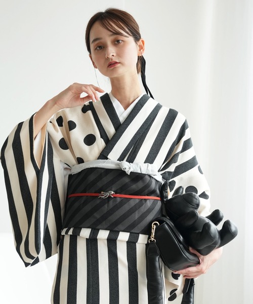 utatane 着物 着物 袷着物 半身 大粒ドットとモダン縞々 レディース