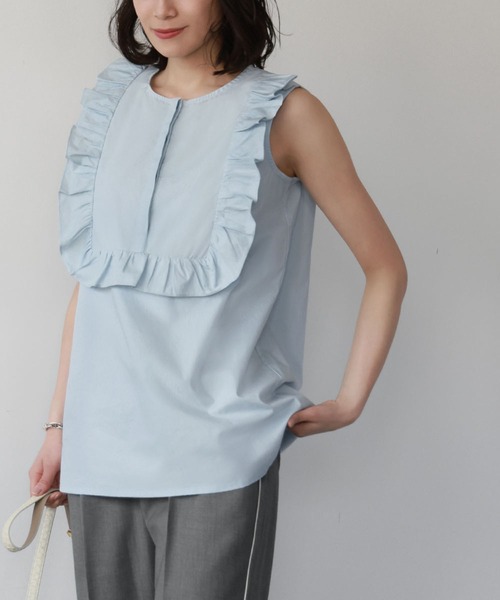 ELFRANK ブラウス シャツ ヨークフリルノースリーブブラウス「綿100