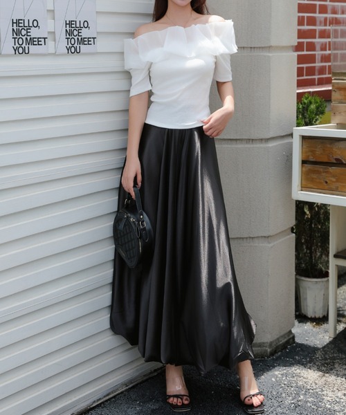 deux amour シアーフリルオフショルダー異素材ベアトップ レディース