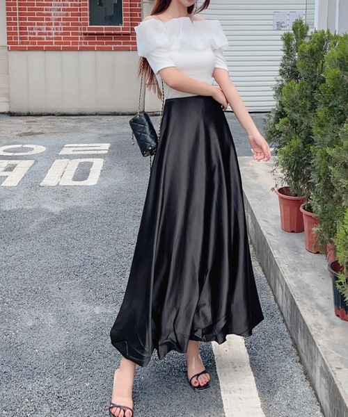 deux amour シアーフリルオフショルダー異素材ベアトップ レディース