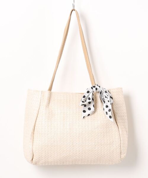 STYLEBLOCK トートバッグ ドット柄リボン付きストローバッグ