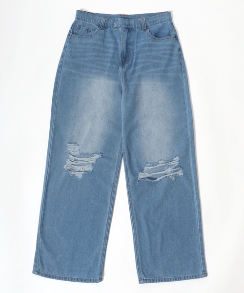【美品】bal バル ダメージワイドデニム ウォッシュデニムパンツ 古着デニム 美品】bal バル ダメージワイドデニム ウォッシュデニムパンツ