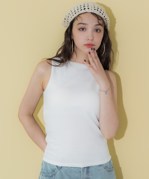 タンクトップ ノースリーブ ボートネックタンクトップ レディース Fashion Letter [M-4L] 一番使えるボートネックタンクトップ
