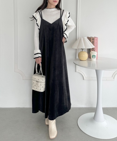 Loueme ワンピース ダブルストラップコーデュロイキャミワンピース