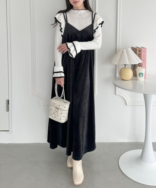 Loueme ワンピース ダブルストラップコーデュロイキャミワンピース