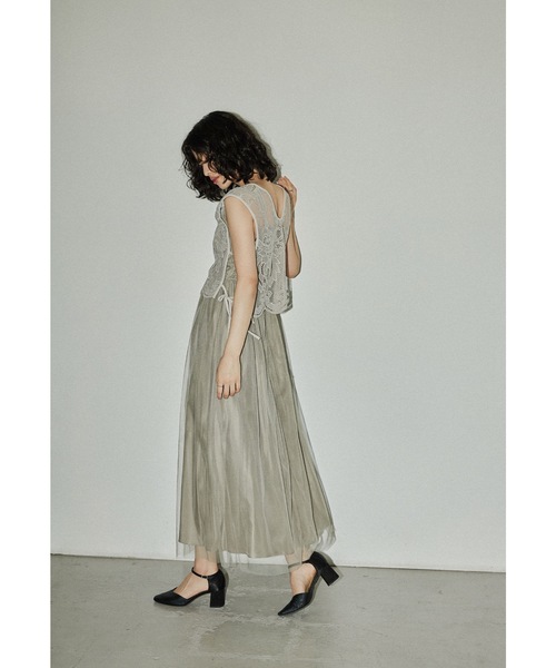ラッフルチュールレイヤードフラワードレス　お呼ばれ　結婚式　パーティー　同窓会 GIRL DRESS FOR NOW ドレス ラッフルカラー総レース フレア