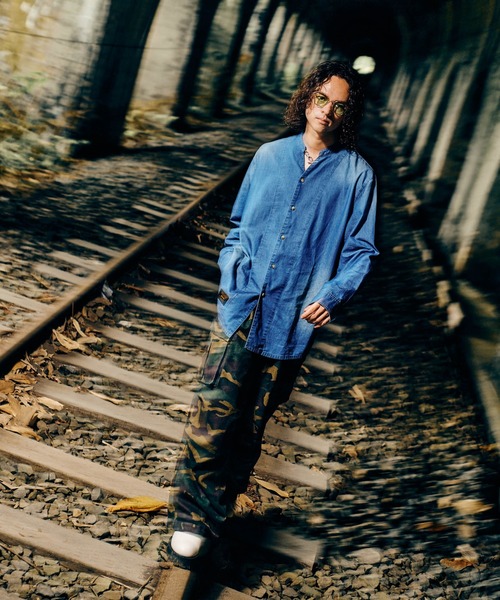 glamb（グラム） シャツ Band Collar Denim Shirt / バンドカラー