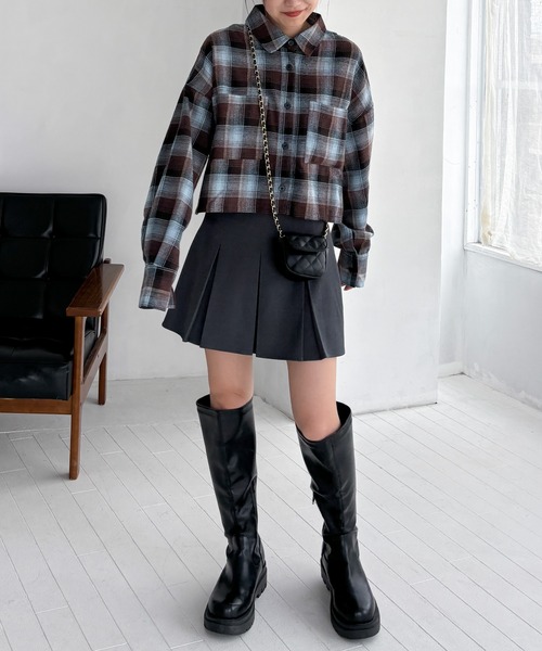 ブラウス シャツ フロントショートチェックシャツ 秋服 レディース 楽天市場】チェックシャツ ショート丈（レディースファッション