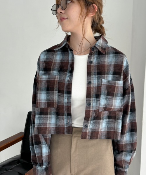 ブラウス シャツ オンブレーチェック短丈シャツ レディース セール】短丈オンブレシャツ（シャツ/ブラウス）｜U.S. POLO