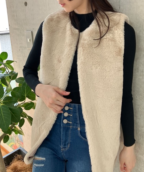 GLAMOROUS JANE ベスト ジレ フェイクファーロングベスト