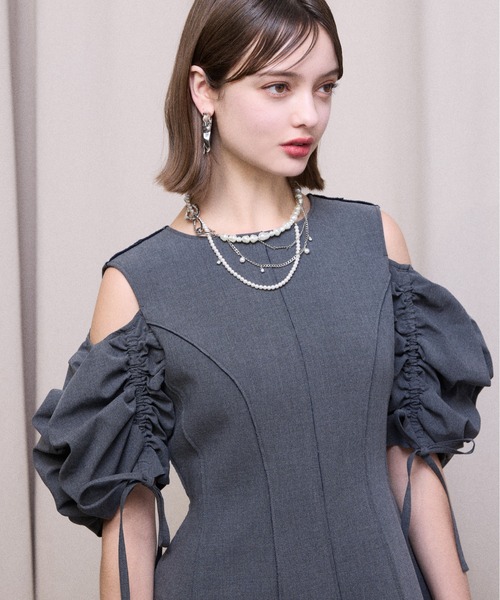 eimy istoire 新品 ギャザースリーブボンディングAラインワンピース eimy istoire ワンピース ギャザースリーブボンディングAライン