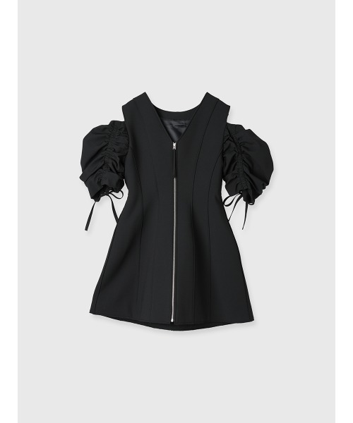 eimy istoire 新品 ギャザースリーブボンディングAラインワンピース ギャザースリーブボンディングAラインワンピース(S GREY): ONEPIECE