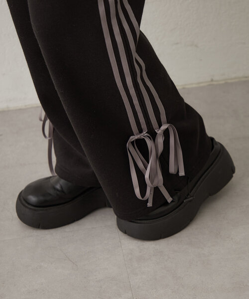 APPORTE PAR LES MARCHES 脇ラインリボン裏起毛パンツ
