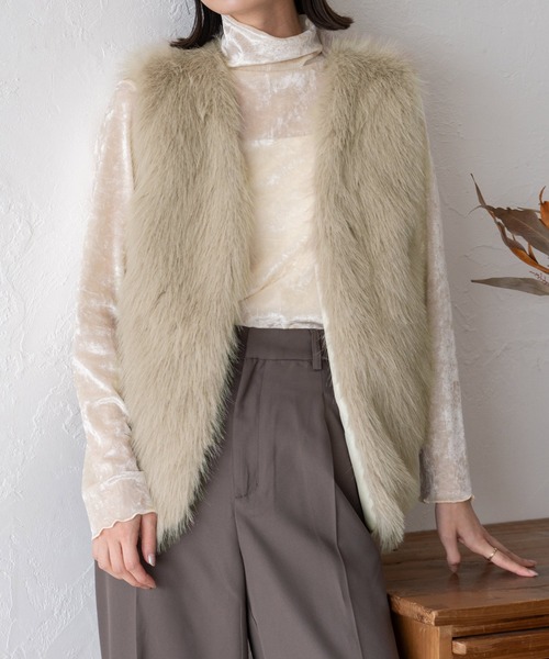 ショートファージレ VitaFelice（ヴィータフェリーチェ） ベスト ジレ ショート丈 ファー
