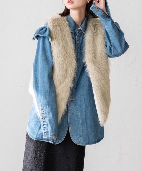 ショートファージレ VitaFelice（ヴィータフェリーチェ） ベスト ジレ ショート丈 ファー