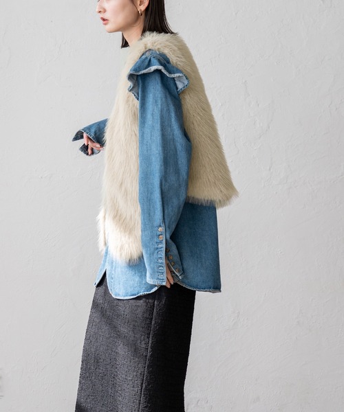 VitaFelice（ヴィータフェリーチェ） ベスト ジレ ショート丈 ファー