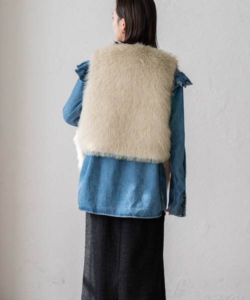 ショートファージレ VitaFelice（ヴィータフェリーチェ） ベスト ジレ ショート丈 ファー