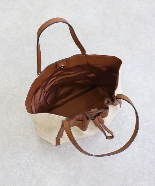 MIAN トートバッグ LOTUS/キャンバスリネン巾着風トートバッグ