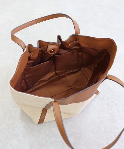 MIAN トートバッグ LOTUS/キャンバスリネン巾着風トートバッグ