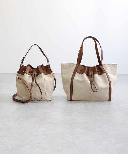 MIAN トートバッグ LOTUS/キャンバスリネン巾着風トートバッグ