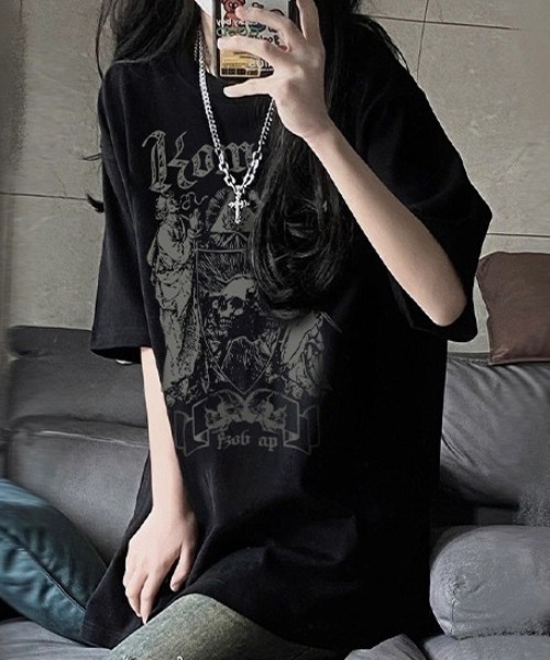 DEVICE tシャツ ダーク ドクロ グラフィック ヴィンテージ