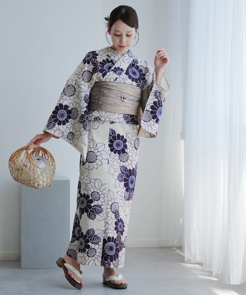 注染本染めの手縫いのお浴衣♡濃紺に鮮やか大輪のひまわり 注染浴衣 藍染着物