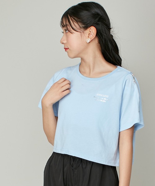 JENNI love tシャツ 肩あきフラワーチャームZIP短丈T キッズ