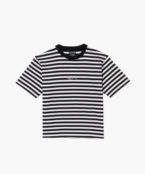 「agnes b.」 半袖Tシャツ X-SMALL ブラック×ホワイト レディース