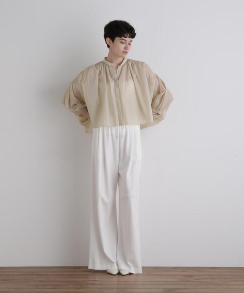 LE PHIL(ルフィル) 長袖シャツブラウス サイズF レディース美品  - ベージュ LE PHIL（ル フィル） ブラウス シャツ エアリーナイロンブラウス