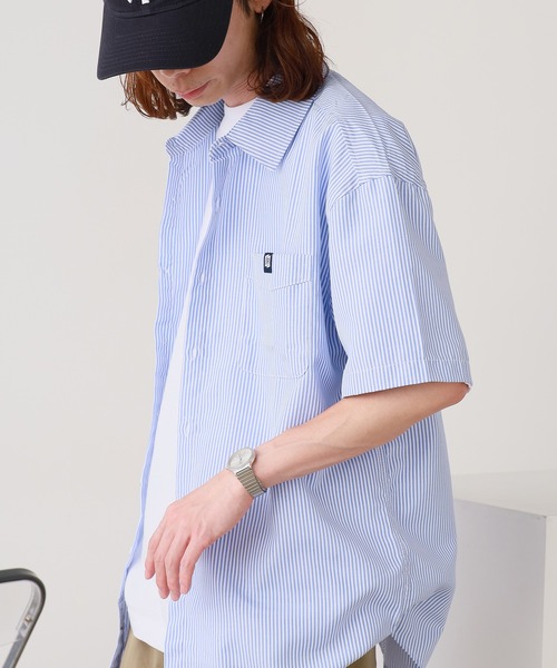 ROOP TOKYO シャツ 半袖 レギュラーカラー ストライプ半袖シャツ