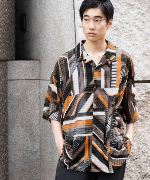 niko and…（ニコアンド） シャツ 幾何学柄透かしシャツ メンズ