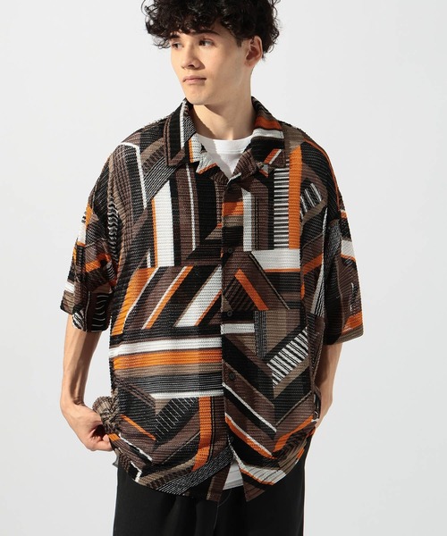 STUDIO COMO 柄シャツ　イタリア　シルク100% REGULAR COLLAR SHIRT WITH RED FLOWER PRINT(S White): Y's for