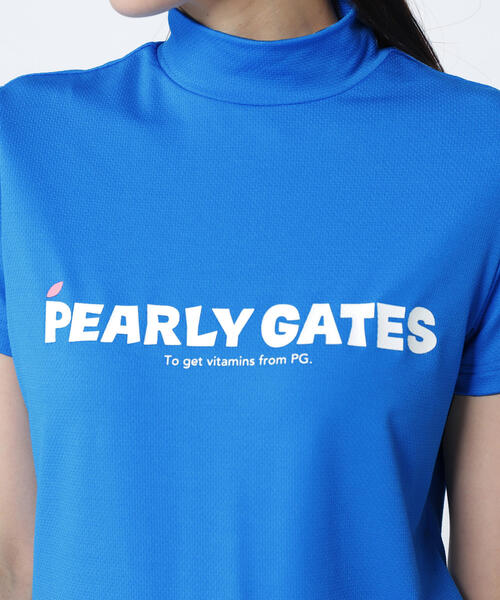 PEARLY GATES ロゴ 半袖モックネック ネイビー レディース2 ハニカムカノコ半袖モックネックカットソー | PEARLY GATES