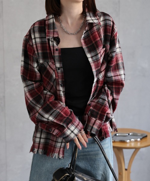 まる ページ CREARE -LINO- シャツ 「ユニセックス商品」フリンジチェック